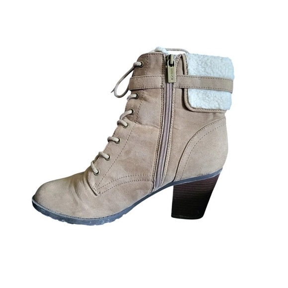 Unisa Womens Tan Suede Lace Up Combat Style Ankle Boots Buckle Side Zipper 10M - Picture 7 of 8